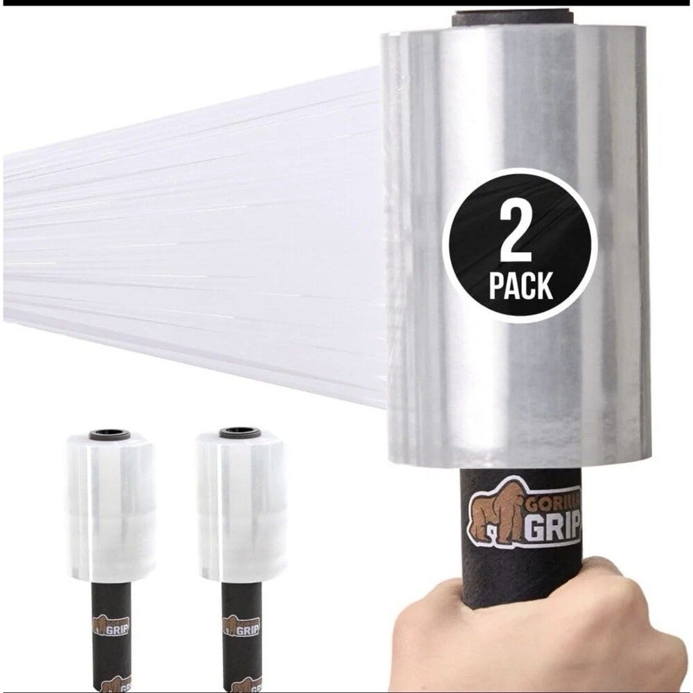 GORILLA GRIP Stretch Film Shrink Wrap 5” x 1000ft Heavy Duty 2-Pack New W Handle